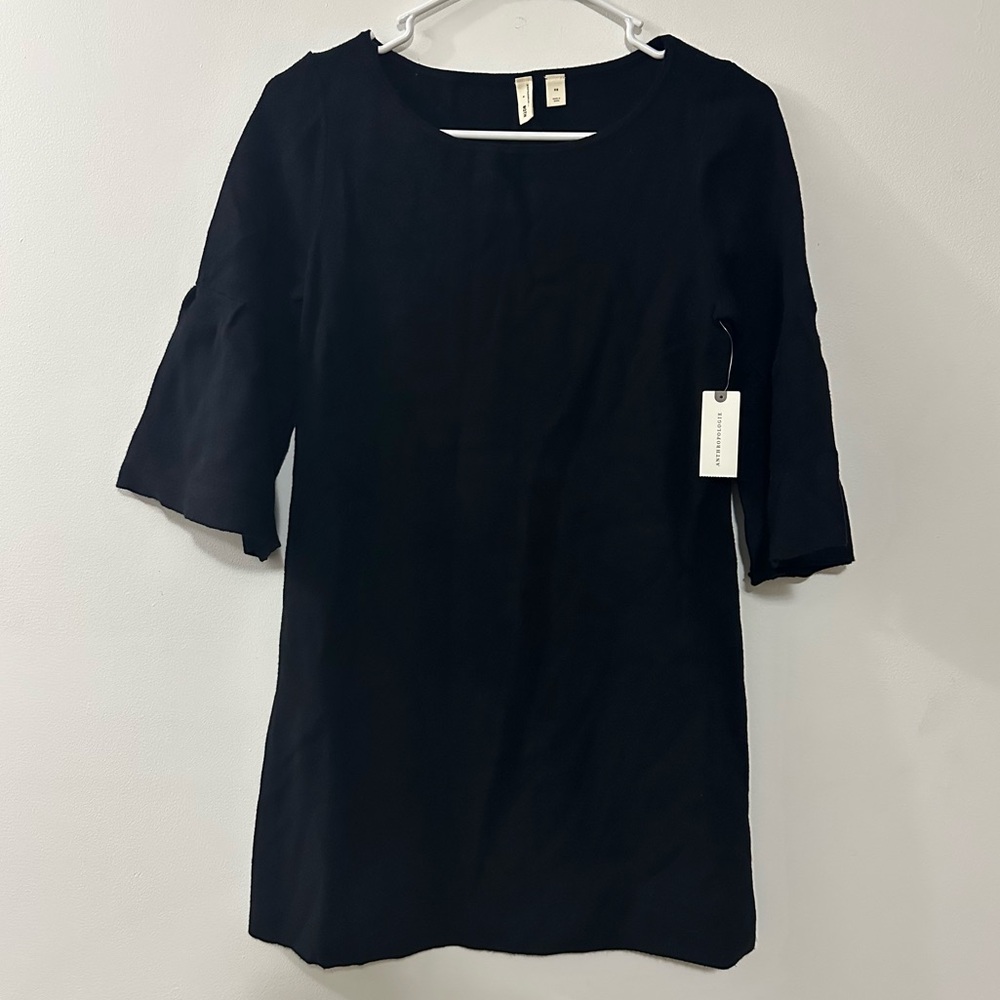 Moth‎ Anthropologie Chester Bell Sleeve Mini Dress Black Size XS Extra Small New